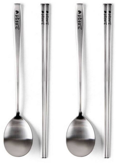 윌리브 국산 304스텐 캘리 수저세트, 고마워, 숟가락 + 젓가락, 2세트