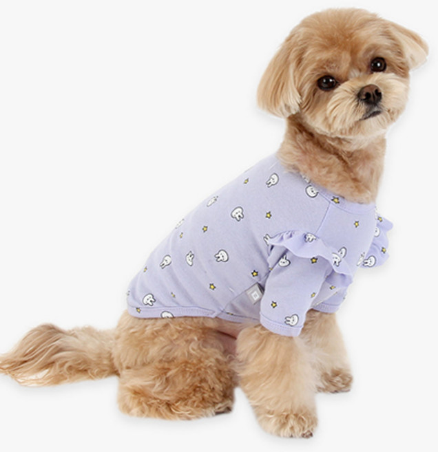 이츠독 반려동물 별토끼 프릴 티셔츠, 바이올렛, 1개