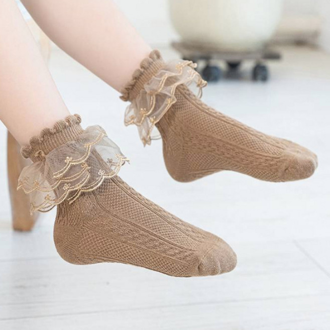 미소 여아용 아기자기 공주 레이스 양말 Y227