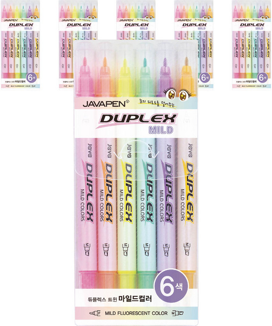 JAVAPEN Duplex 雙頭淡色6色螢光筆, 混合色, 6個