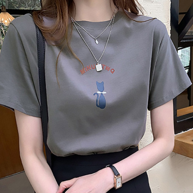 PEONIST 女款貓咪印花圓領短袖T恤