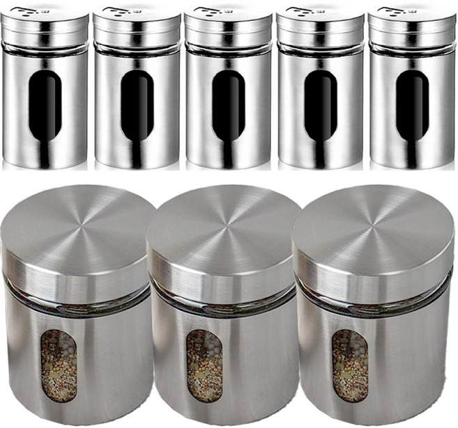 인블룸 스테인레스 양념통 8종 세트, 1세트, 양념통 100ml x 5p + 양념통 330ml x 3p + 거치대 + 스티커 2종