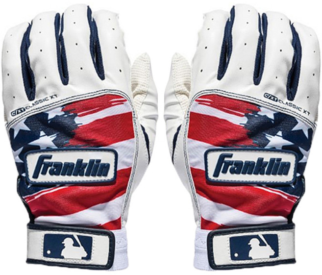 Franklin USA Classic XT 雙手用打擊手套 21065, 海軍藍 + 白色 + 紅色