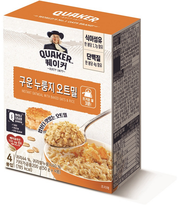 퀘이커 즉석 구운 누룽지 오트밀 4p, 200g, 1개