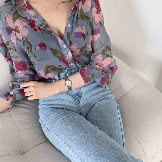 MarketA 女款花朵袖荷葉邊襯衫