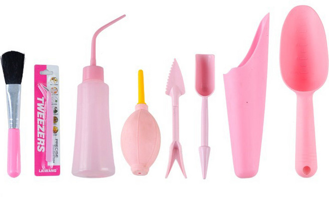 가든툴 22 다육이용 일본식 8종 핑크, 1세트