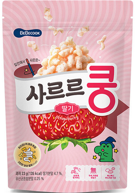 베베쿡 유아용 사르르쿵 과자, 딸기맛, 23g, 1개