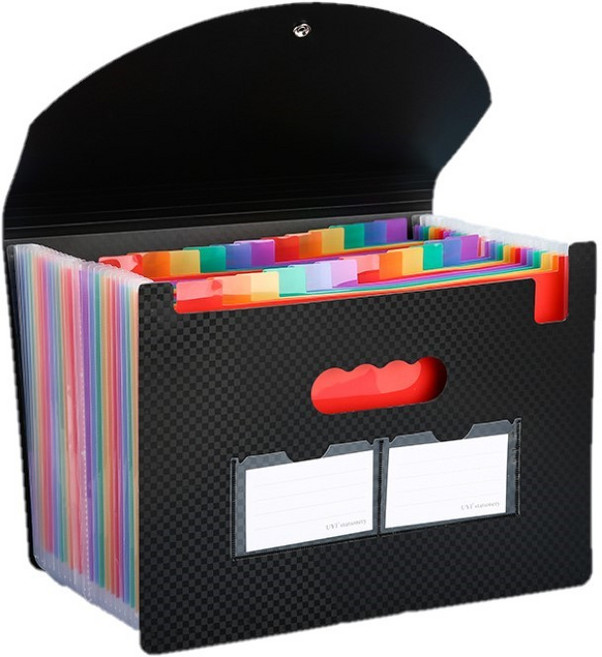 무라 25포켓 아코디언 휴대 덮개형 문서 파일, 블랙, 1개