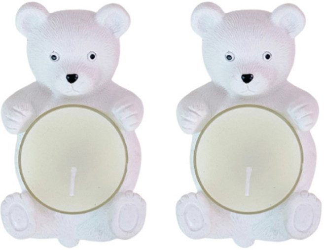 하로아 곰돌이 티라이트 캔들 홀더 정면 9.5 x 5.5 cm 2p, 화이트