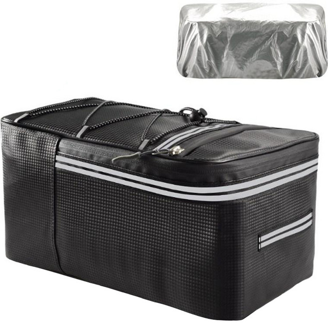 어썸드로우 자전거 뒷좌석 짐받이 가방 15L + 레인커버, 블랙, 1개