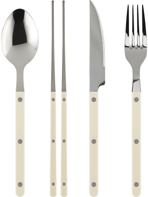 메종오브제 파르베 1인 4종 세트, 아이보리, 디너 스푼 + 젓가락 + 디너 포크 + 디너 나이프, 1세트
