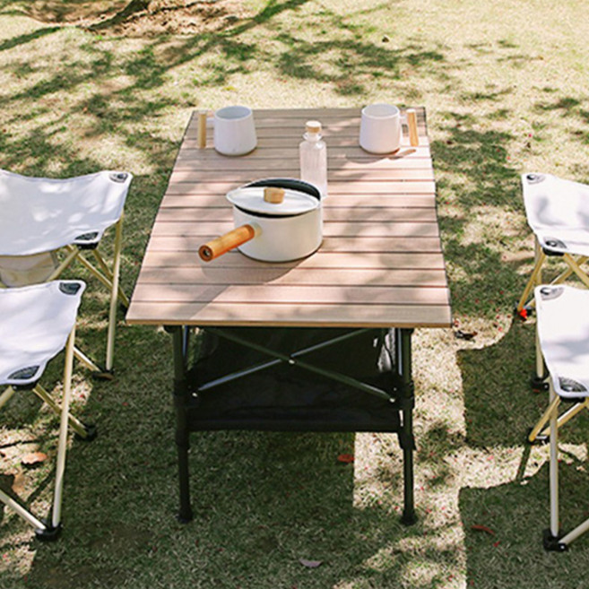 접이식 야외 캠핑 롤 테이블, 우드 + 블랙