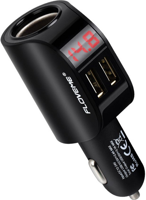 FLOVEME 듀얼 포트 3.1A 차량용 고속 충전 소켓, ch010, 블랙