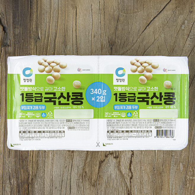 청정원 국산콩 고소한 두부, 340g, 2입