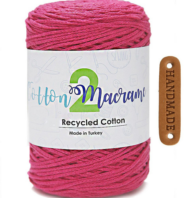 니뜨 코튼 마크라메2 실 250g + 라운드 엣지 라벨 세트, 24_핫핑크, 1세트