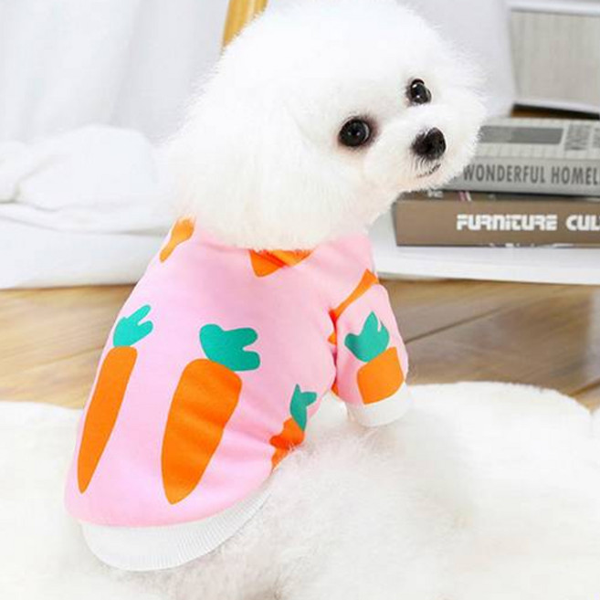 티티펫 반려동물용 당근 라운드넥 면 티셔츠, 핑크, 1개