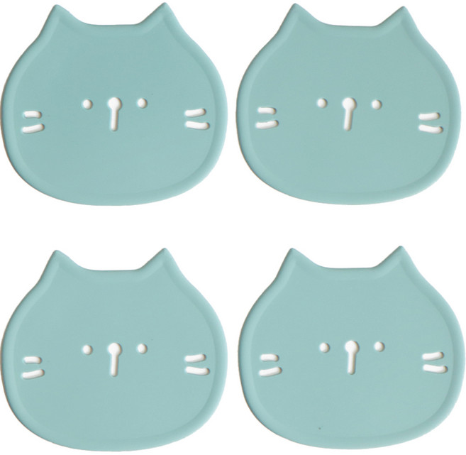 에이드엘 고양이 실리콘 컵받침 4p, 민트, 1세트