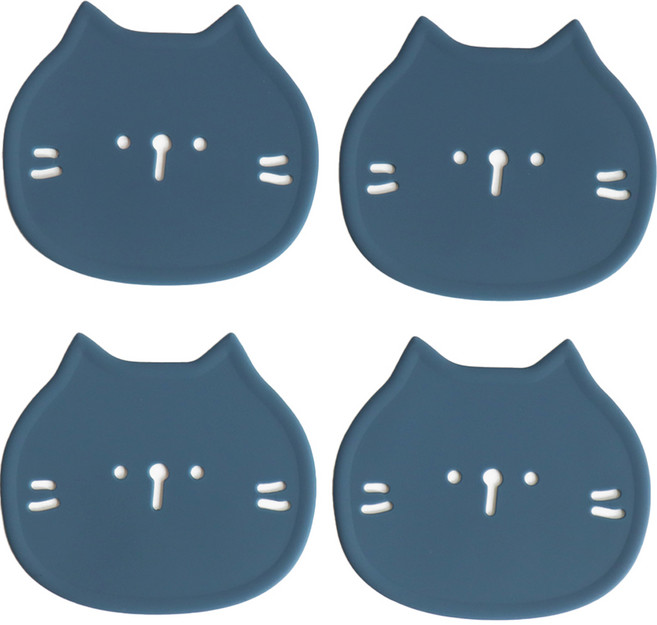 에이드엘 고양이 실리콘 컵받침 4p, 터키블루, 1세트