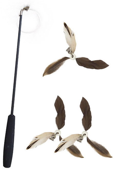 티티펫 고양이 3단 낚시대 + 회전 깃털 리필 장난감 3p 세트, 혼합색상, 1세트