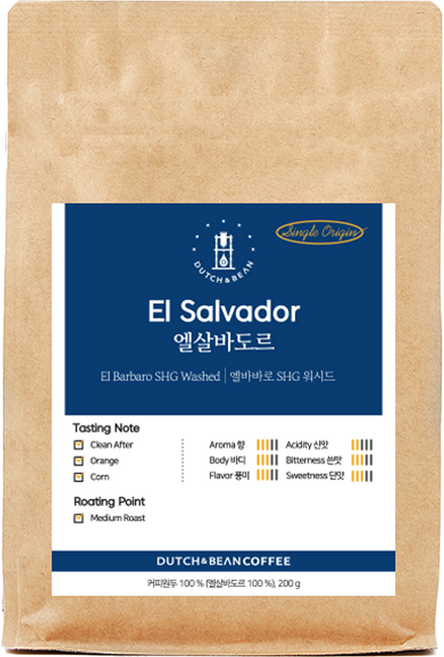 더치앤빈 엘살바도르 엘바바로 로스팅 원두커피 프렌치프레스, 프렌치프레스(굵음), 200g, 1개