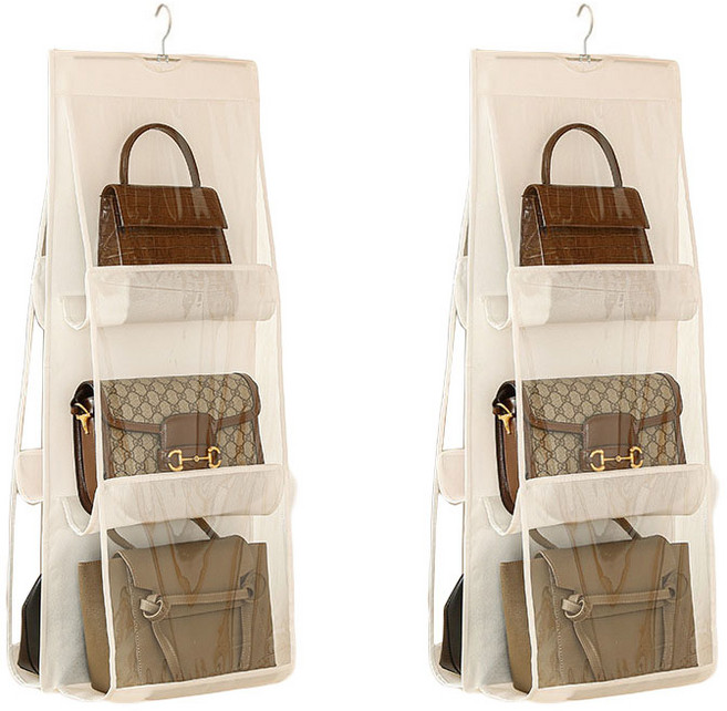 솔브리빙 양면 투명 수납 가방 정리 보관함 6칸, 1개입, 2개