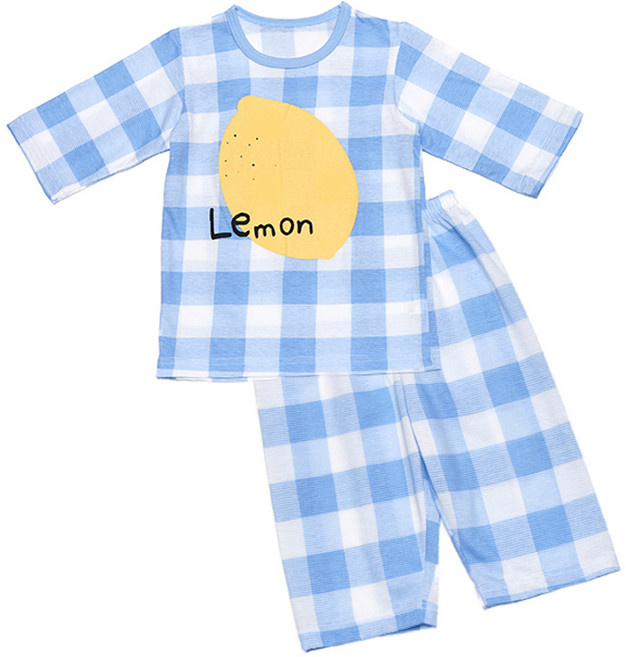 올로미미 아동용 레몬체크 7부 자가드 실내복 세트