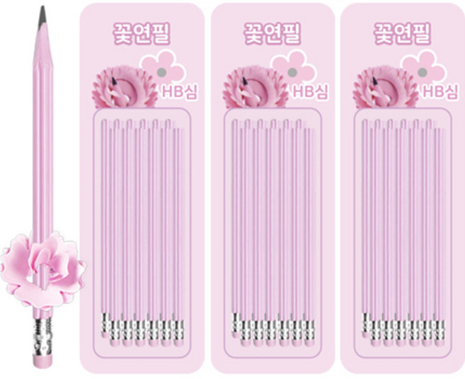 플라워 모양 그립감 좋은 연필 HB, 핑크, 36개