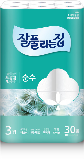 잘풀리는집 3겹 순수 천연펄프 고급롤화장지, 28m, 30개입, 1개