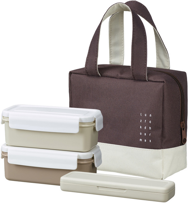 코멕스 런치 메이트 더 슬림 도시락 세트, 브라운 + 오트밀, 1세트