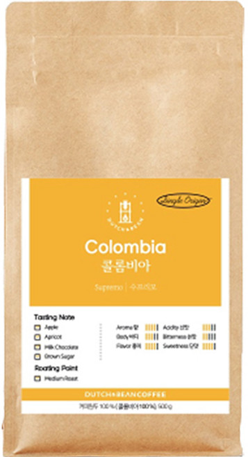 더치앤빈 콜롬비아 안티오키아 수프리모 로스팅 원두커피, 500g, 1개, 홀빈(분쇄안함)