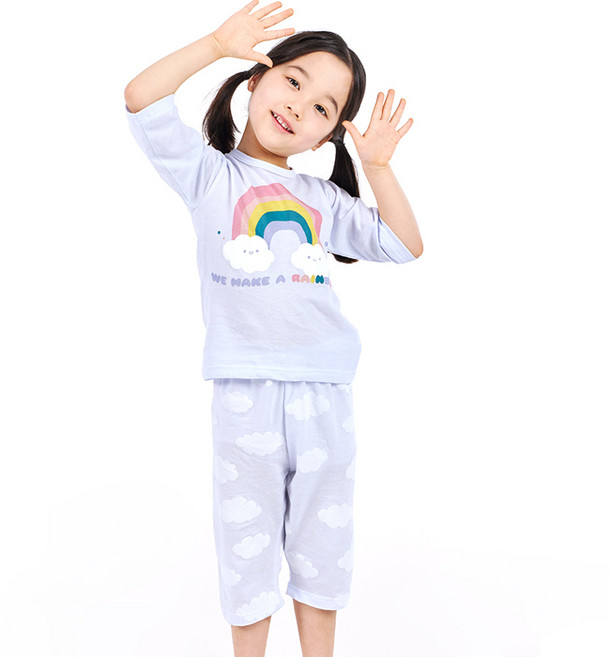 올로미미 아동용 레인보우 7부 자가드 실내복 세트