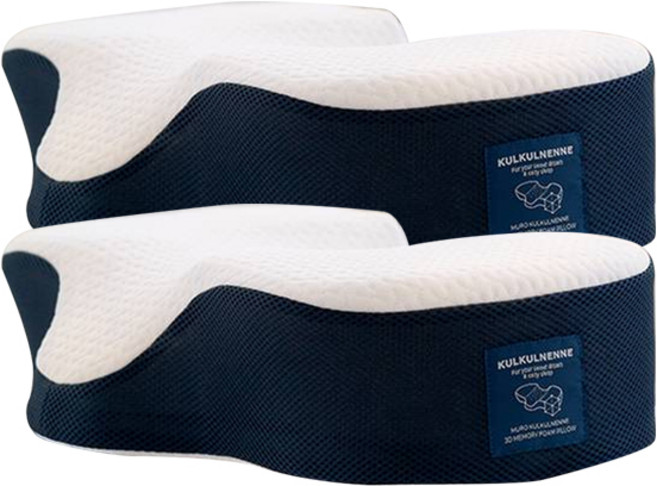무로 쿨쿨넨네 3D 고밀도 메모리폼 경추 베개, 화이트 + 네이비, 2개