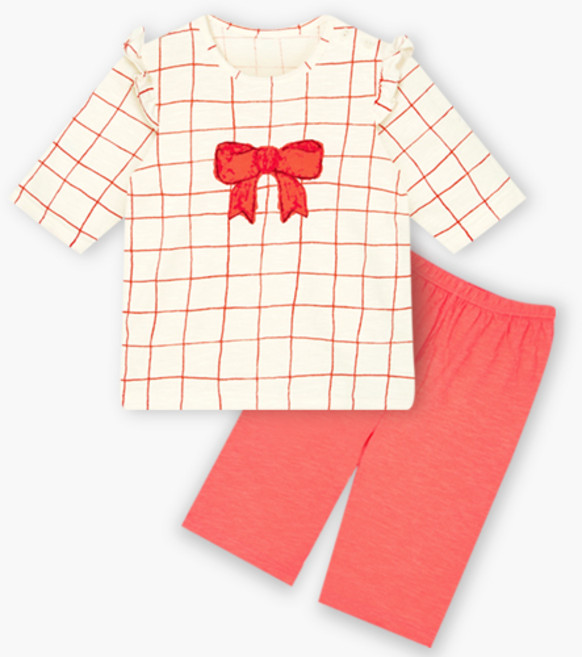 유니프랜드 여아용 체크리본 7부 내의 세트