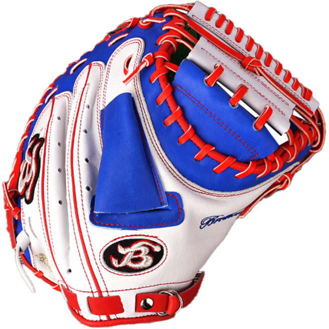 Brother Pro 特製款捕手手套 棒球手套 右手用 BSWRB-02, 1套, 白色 + 紅色 + 藍色