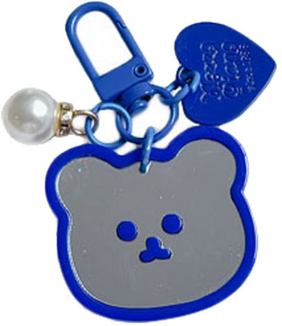 GIRING 미니 곰돌이 얼굴 거울 키링, 블루, 1개