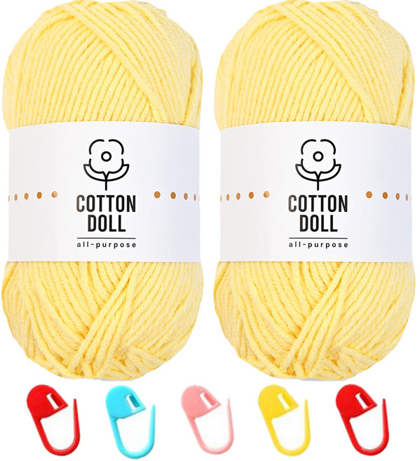 니뜨 코튼돌실 50g x 2p + 단수링 5p 세트, 1세트, 3 파스텔옐로우(뜨개실), 랜덤발송(단수링)