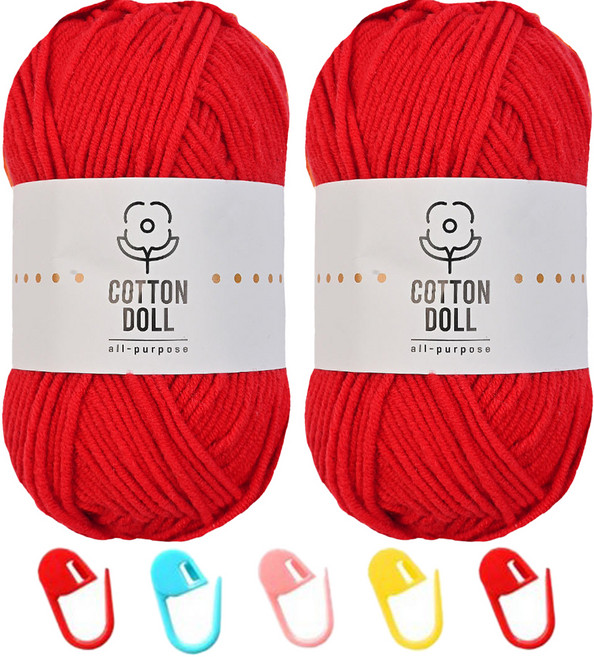 니뜨 코튼돌실 50g x 2p + 단수링 5p 세트, 1세트, 17 레드(뜨개실), 랜덤발송(단수링)