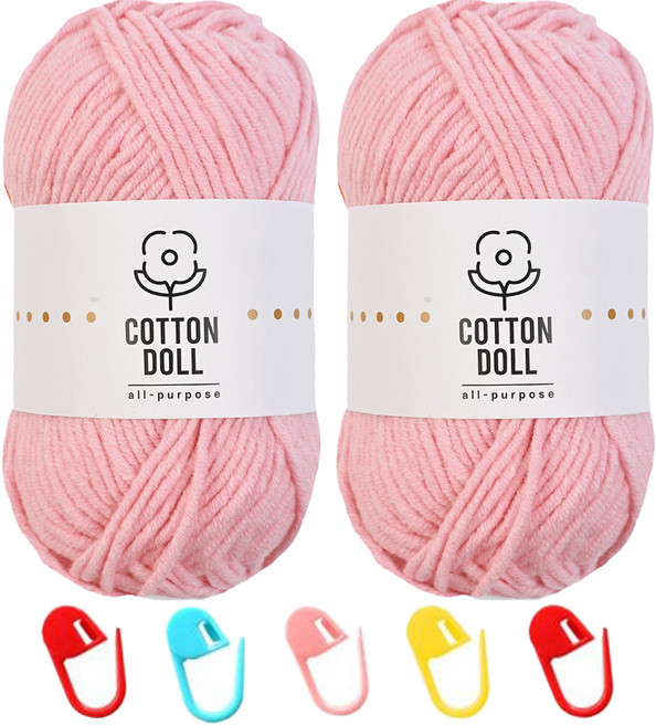 니뜨 코튼돌실 50g x 2p + 단수링 5p 세트, 1세트, 11 베이비핑크(뜨개실), 랜덤발송(단수링)