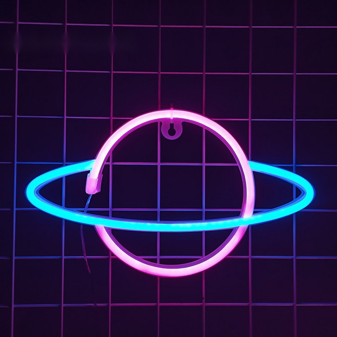 마켓피아 LED 인테리어 네온 무드등, 03 행성 핑크 블루
