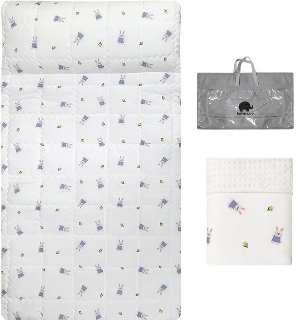 베베누보 유아용 DIY 양면 분리형 낮잠이불 패드 + 솜패드 + 블랭킷 + 와이드 베개 + 부직포 가방 세트, 튤립래빗