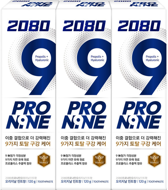 2080 프로나인 오리지날 민트향 치약, 120g, 3개
