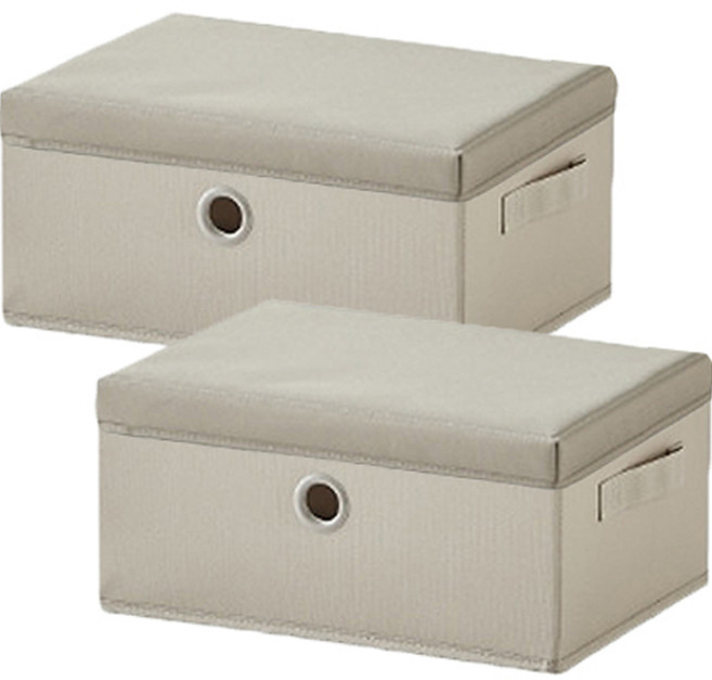 한샘 샘 폴리 수납 바스켓 중 + 뚜껑 세트, 베이지, 2세트