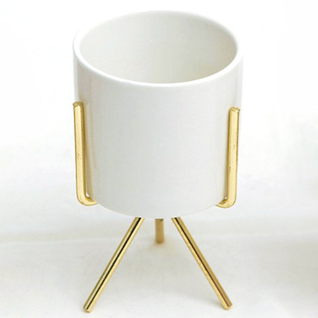 morningscent 골드스탠드 세라믹화분, 아이보리화이트, 1개
