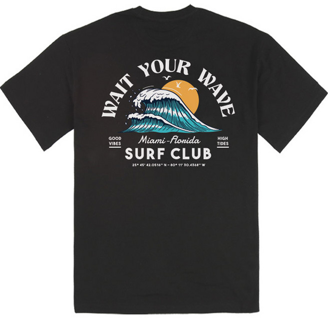 AiR Plane 男女通用 Surfer Club 寬鬆版 20支棉圓領短袖T恤, 黑色