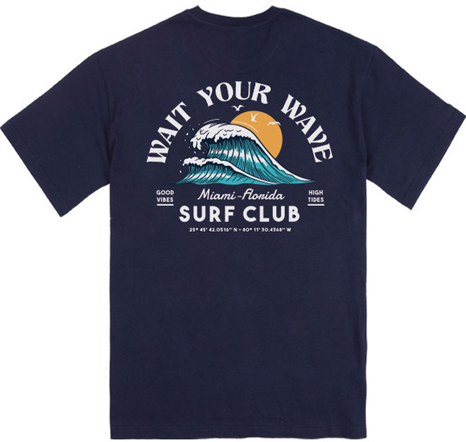 AiR Plane 男女通用 Surfer Club 寬鬆版 20支棉圓領短袖T恤, 海軍藍