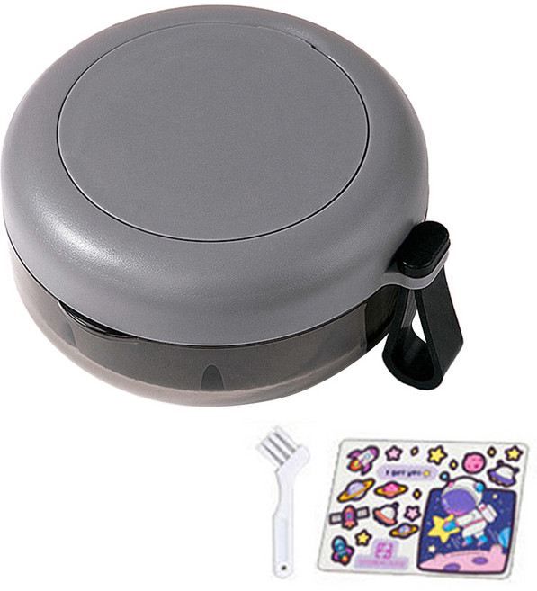 우주인 휴대용 유지장치 교정기 틀니 보관함 케이스 + 브러쉬 + 스티커 세트, 블랙, 1세트