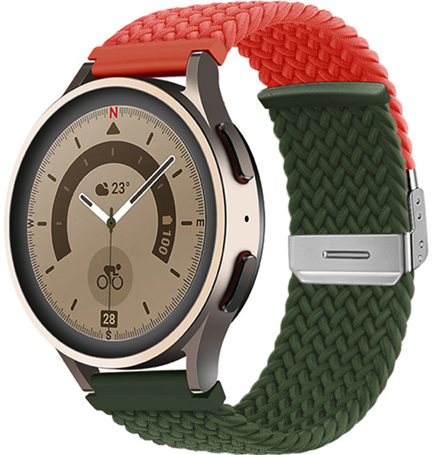 HAMATE Galaxy Watch相容 雙色扣式編織環形錶帶 20mm, 橙綠色