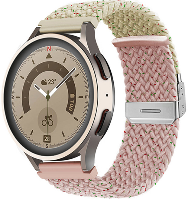 HAMATE Galaxy Watch相容 雙色扣式編織環形錶帶 20mm, 圓點沙粉色