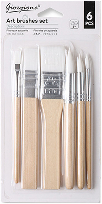 조르조네 원목 아트 브러쉬 6종 세트, 0.8cm, 2.5cm, 1.5cm, 1cm, 0.8cm, 0.4cm, 1세트
