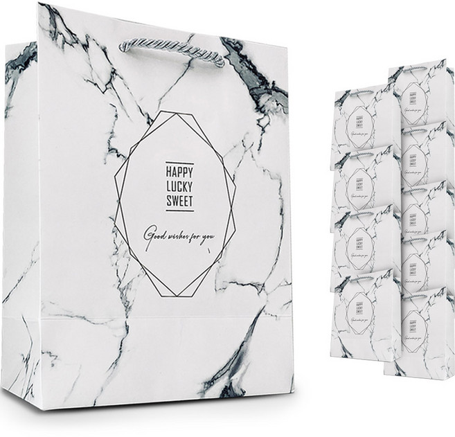 리드홈 튼튼한 대리석 쇼핑백, 화이트, 10개